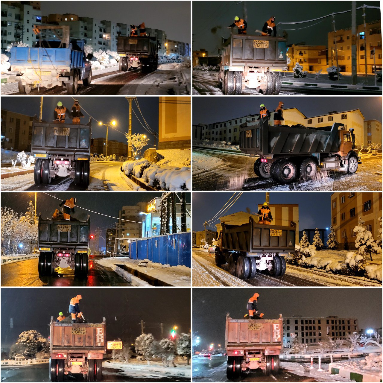 عملیات شبانه شن و نمک پاشی در معابر و محله های شهر پرند  